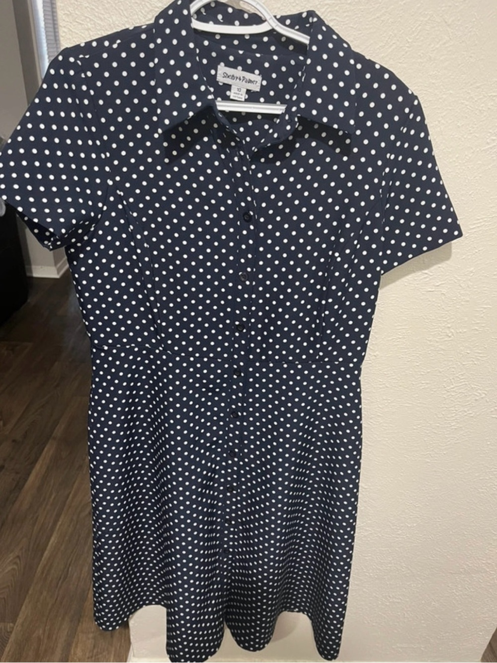 Shelby & Palmer Navy and White Polka Dot Shirt Dress